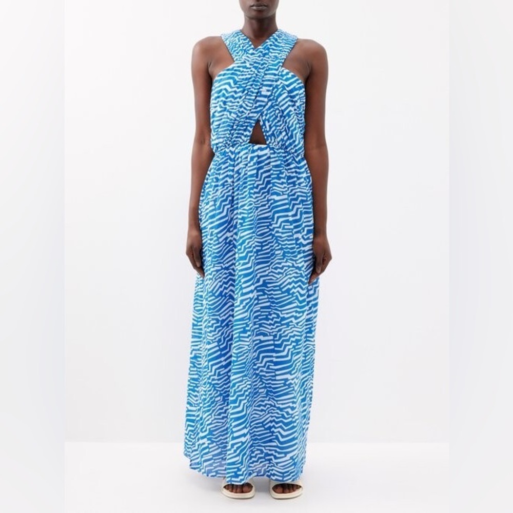 Bird and Knoll Blythe Maxi dress Tahitian Tiger Azure blue white new with tags S